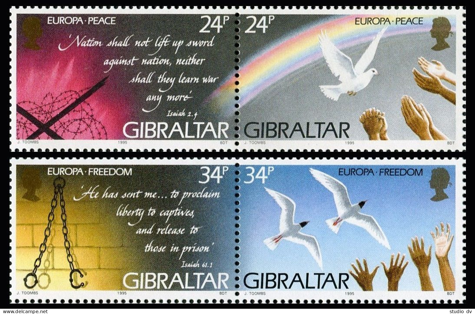 Gibraltar 676-679a Pairs. MNH. Michel 710-713. EUROPE CEPT-1995. Peace/Freedom. - Gibraltar