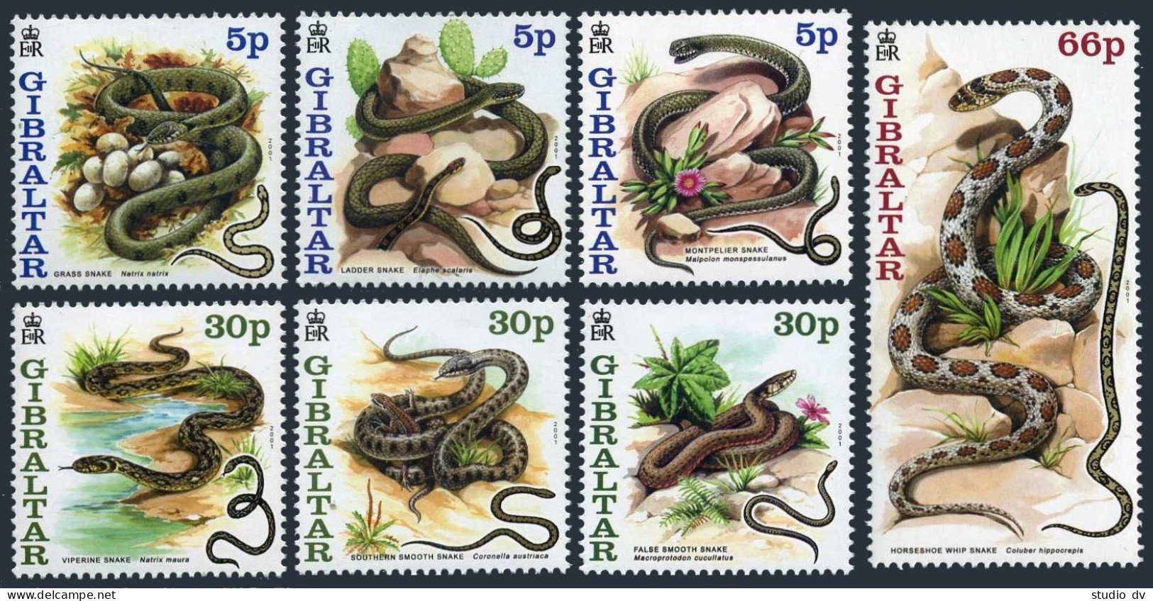 Gibraltar 864-870,870a,MNH. Year Of The Snake 2001.Grass,Ladder,Montpelier,Whip, - Gibilterra