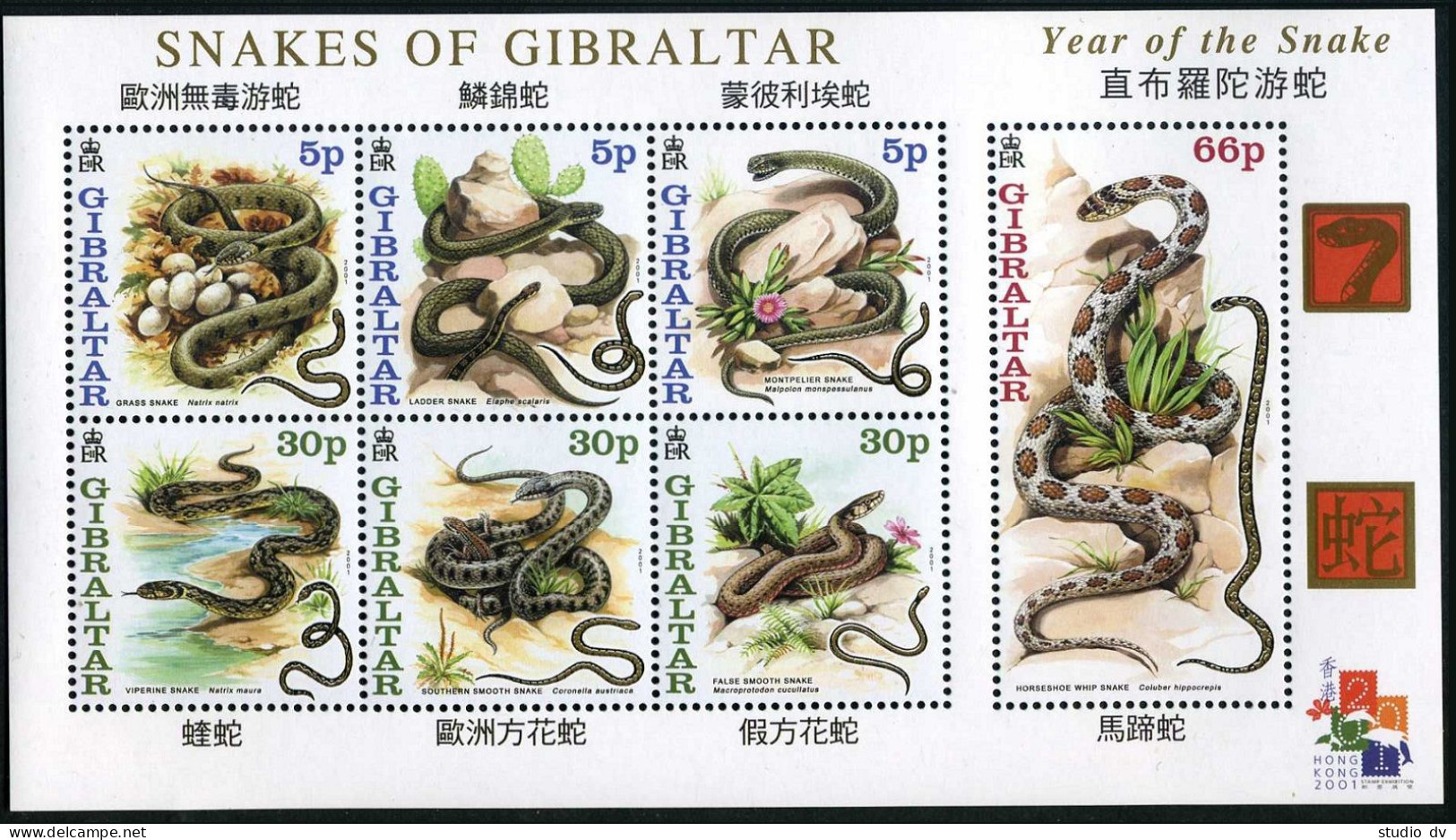 Gibraltar 864-870,870a,MNH. Year Of The Snake 2001.Grass,Ladder,Montpelier,Whip, - Gibraltar