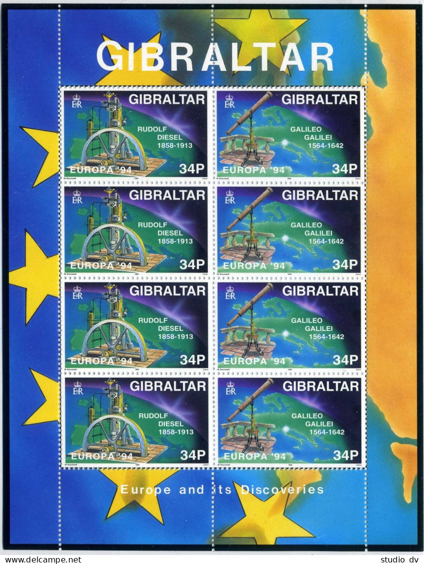 Gibraltar 653-656 Sheets,MNH.Michel 683-686 Klb. EUROPE CEPT-1994.Discoveries. - Gibilterra