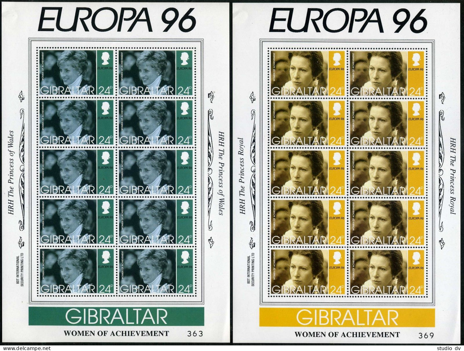 Gibraltar 703-706 Sheets, MNH. EUROPA CEPT-1996. British Royal Family Women. - Gibraltar