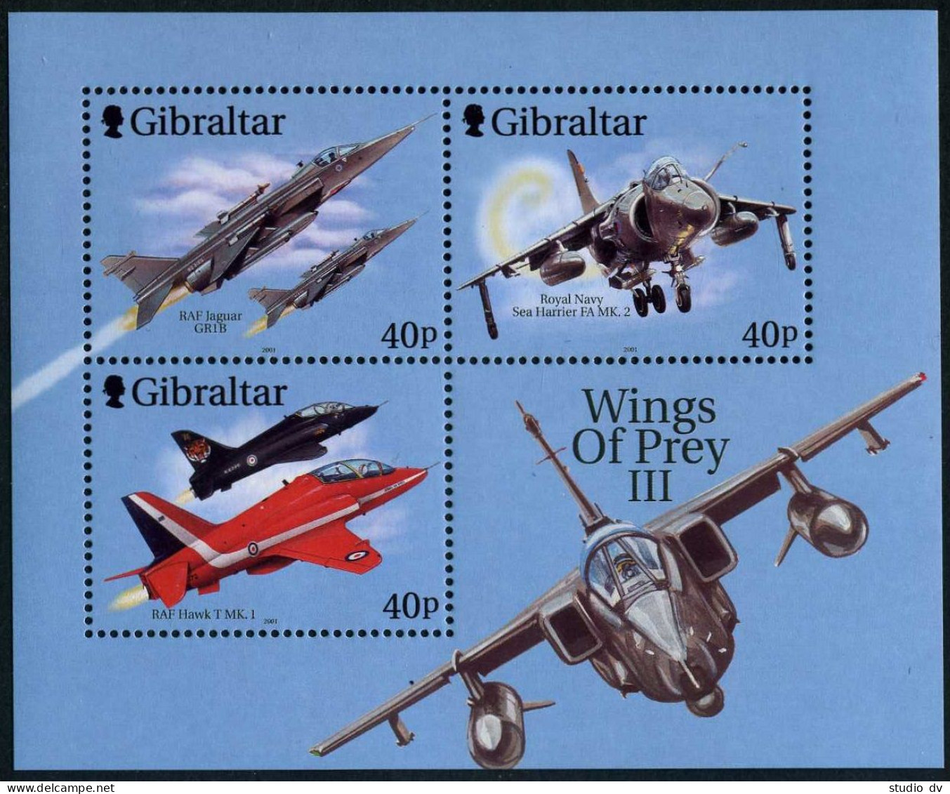 Gibraltar 887-889 Ab,889c,889d,MNH. Wings Of Prey 2001.Fighter Planes,Raptors. - Gibraltar