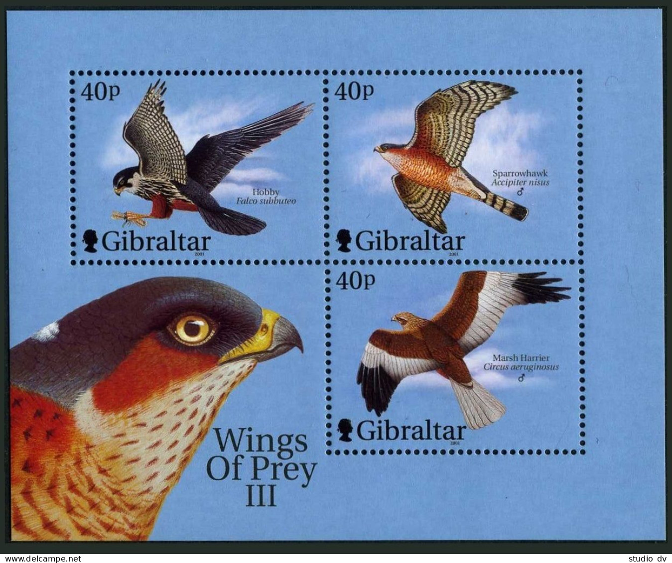 Gibraltar 887-889 Ab,889c,889d,MNH. Wings Of Prey 2001.Fighter Planes,Raptors. - Gibraltar
