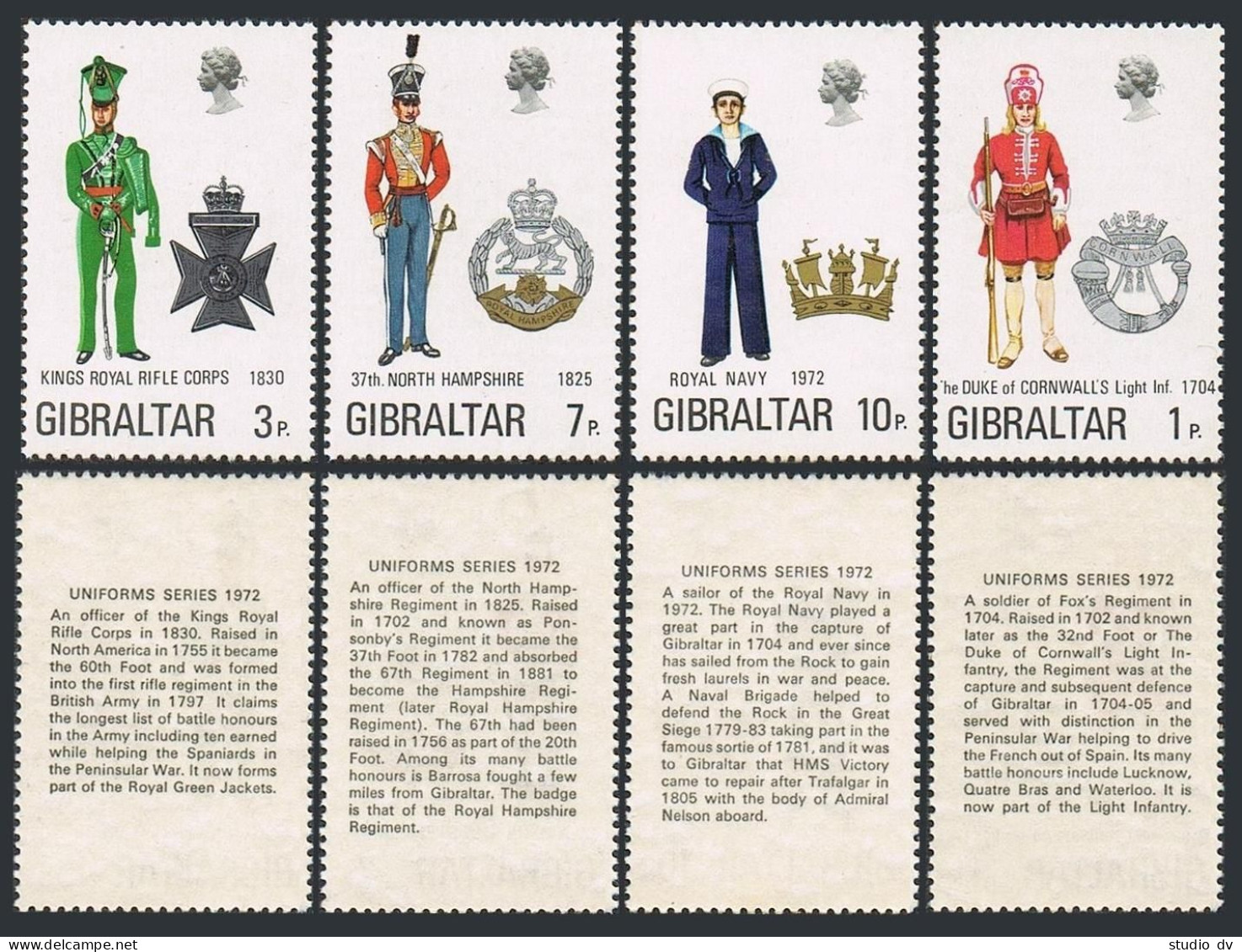 Gibraltar 286-289, MNH. Michel 289-292. Military Uniforms, 1972. - Gibraltar