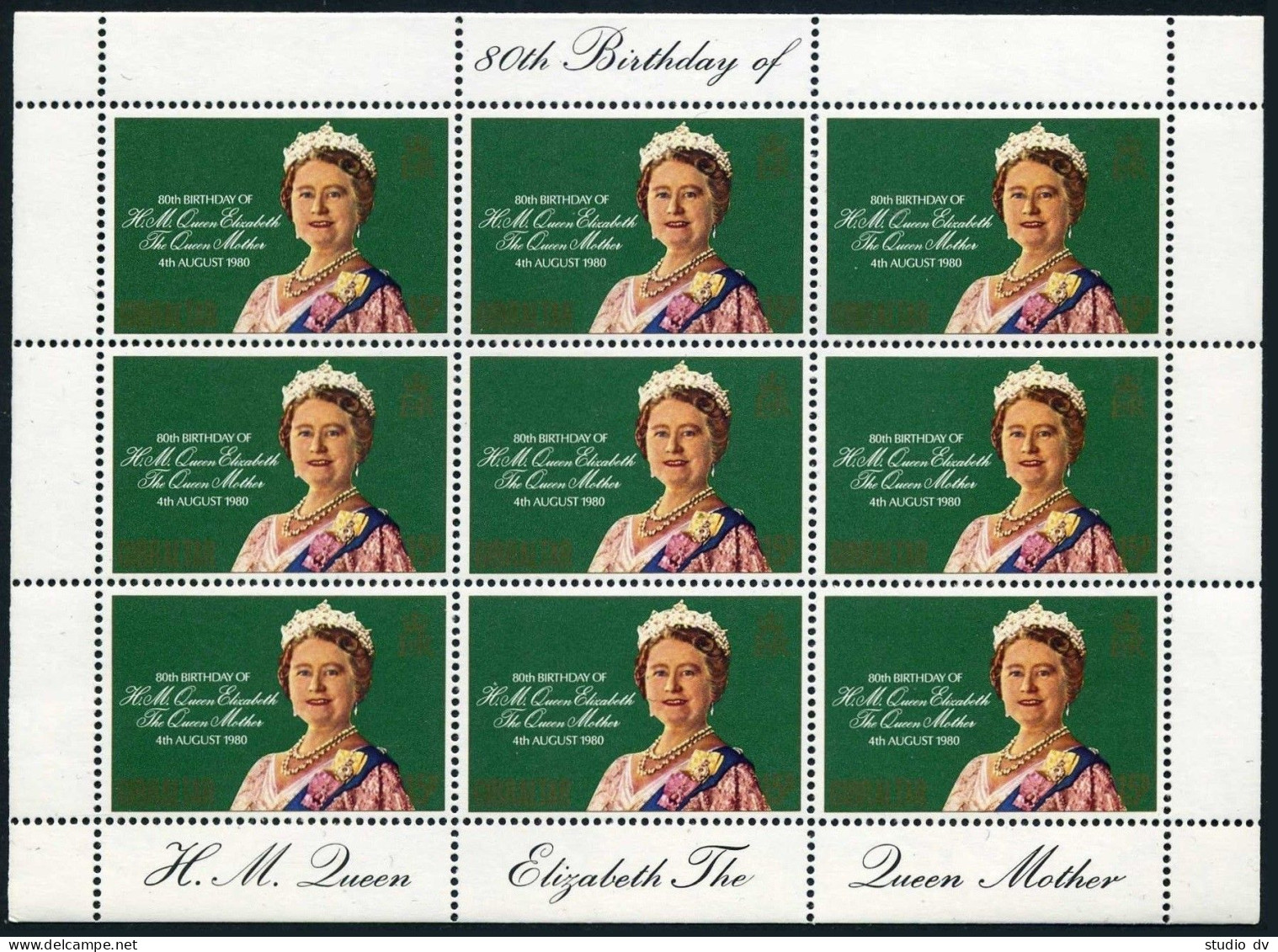 Gibraltar 393 Sheet, MNH. Michel 408 Bogen. Queen Mother Elizabeth-80, 1980. - Gibraltar