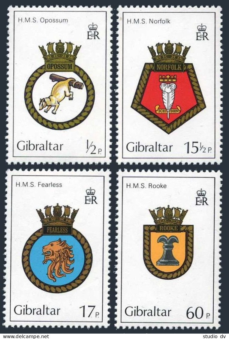 Gibraltar 431-435, MNH. Mi 447-450. Royal Naval Crests 1982. Opossum, Norfolk, - Gibraltar