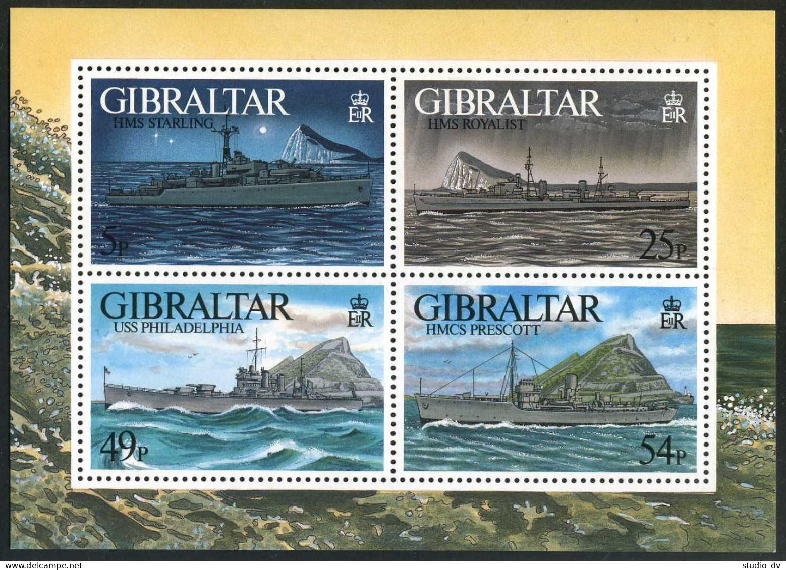 Gibraltar 714 Ad Sheet, MNH. Michel 766-769 Bl.26.  World War II Warships 1996. - Gibilterra