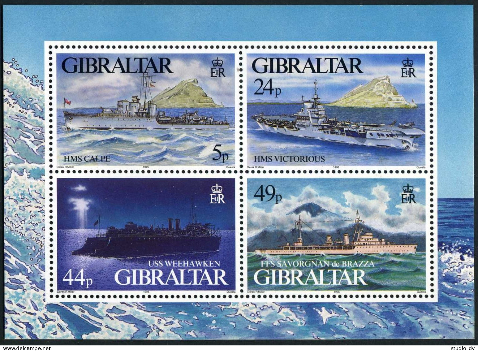 Gibraltar 684, MNH. Michel Bl.22. WW II Warships. Calpe, Victorious, Weehawken, - Gibraltar