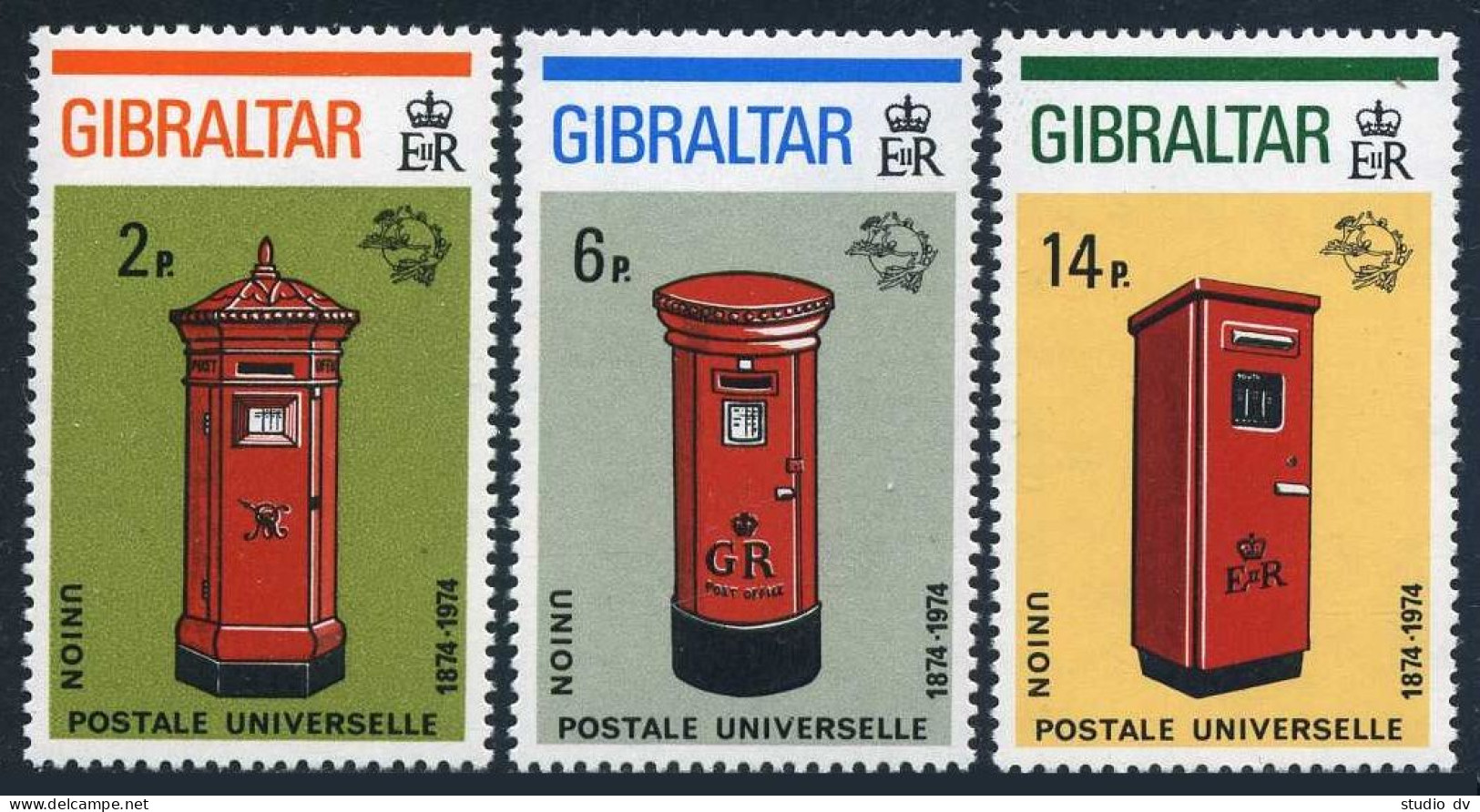 Gibraltar 309a Booklet, MNH. Michel 310B-312B MH. UPU-100, 1974. Pillar Boxes. - Gibraltar