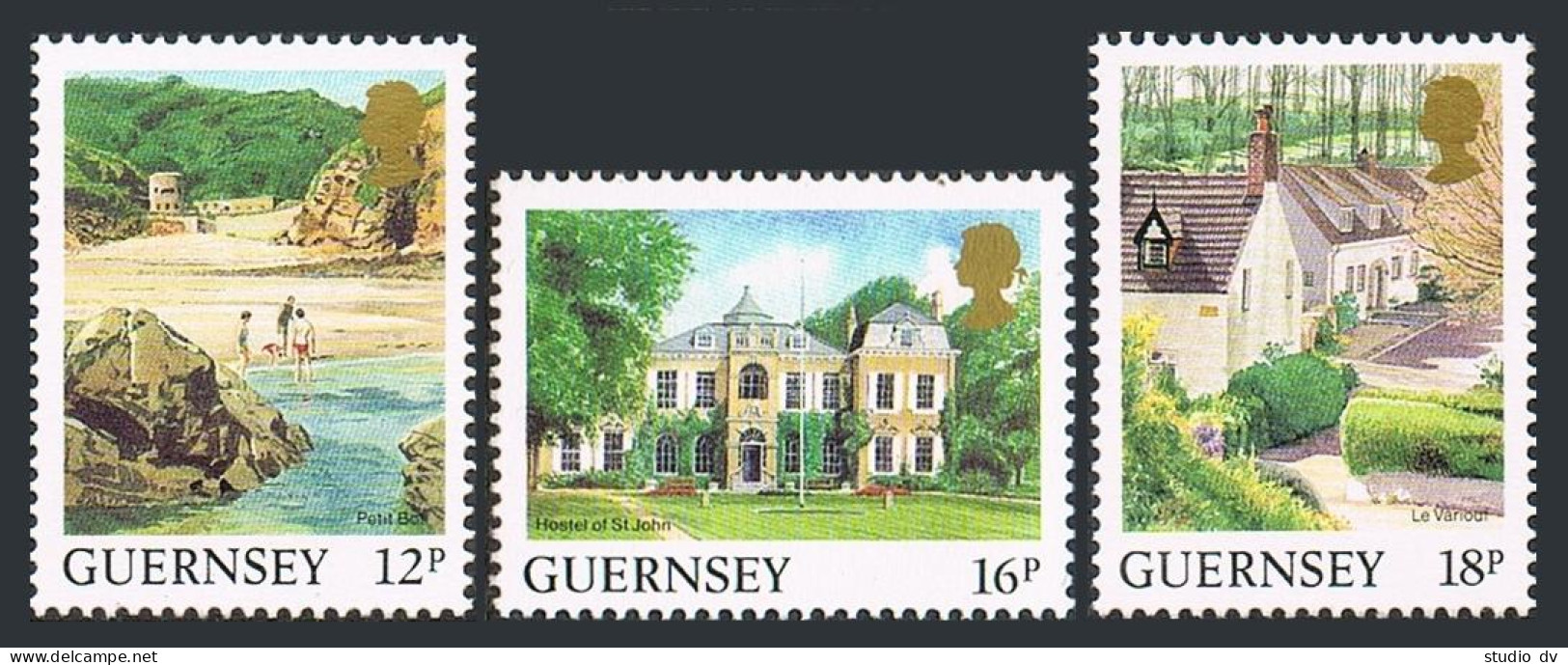 Guernsey 372-374, MNH. Mi 413-414.448. Views 1988-1989. Petit Bot Beach, Hostel, - Guernesey