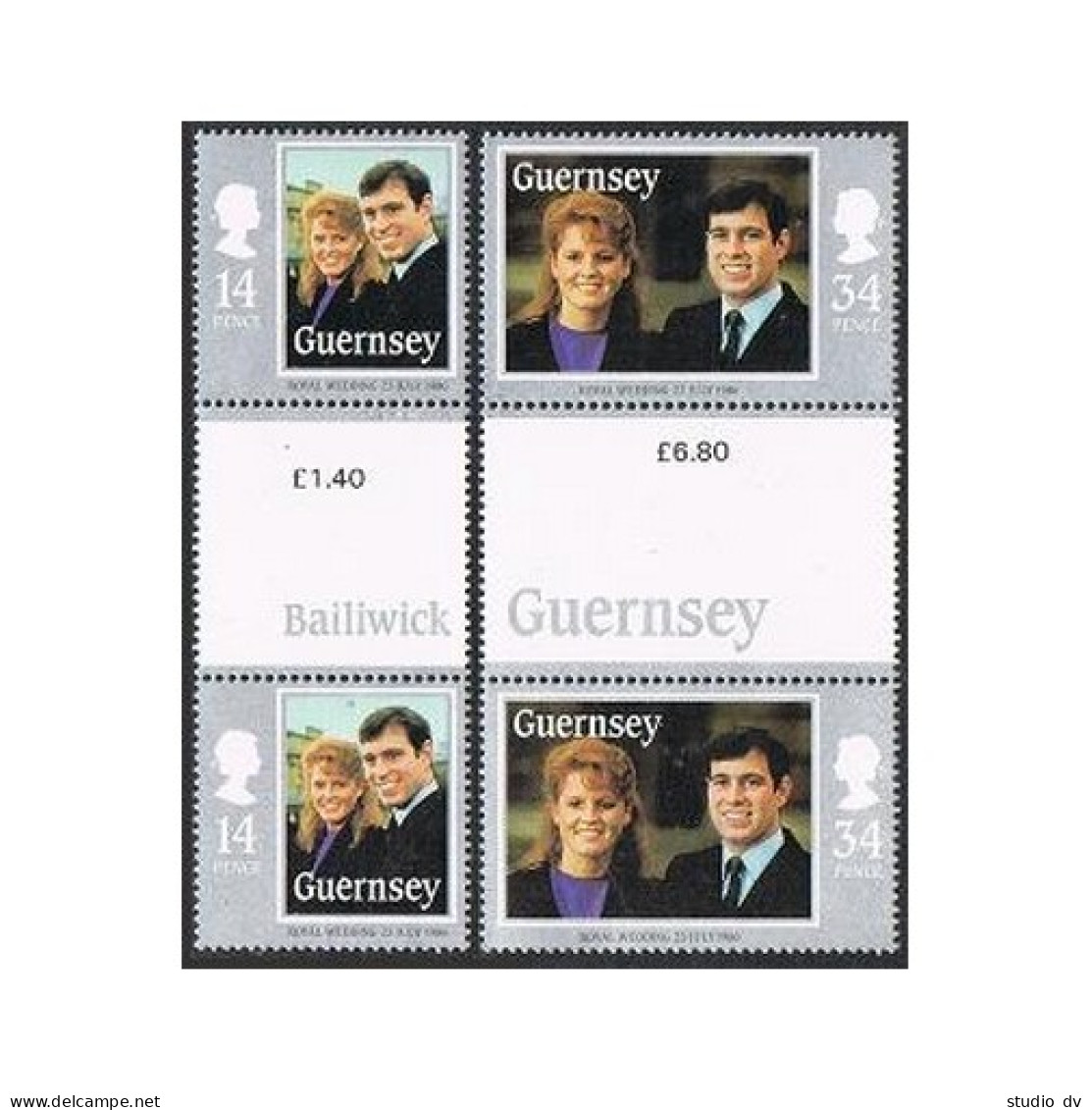 Guernsey 334-335 Gutter, MNH. Mi 361-362. Wedding 1986. Prince Andrew & Sarah. - Guernsey