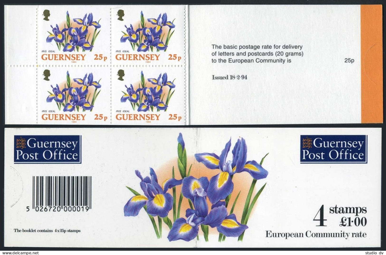 Guernsey 490b Booklet Of 4, MNH. Flowers 1996. Iris Ideal. - Guernesey