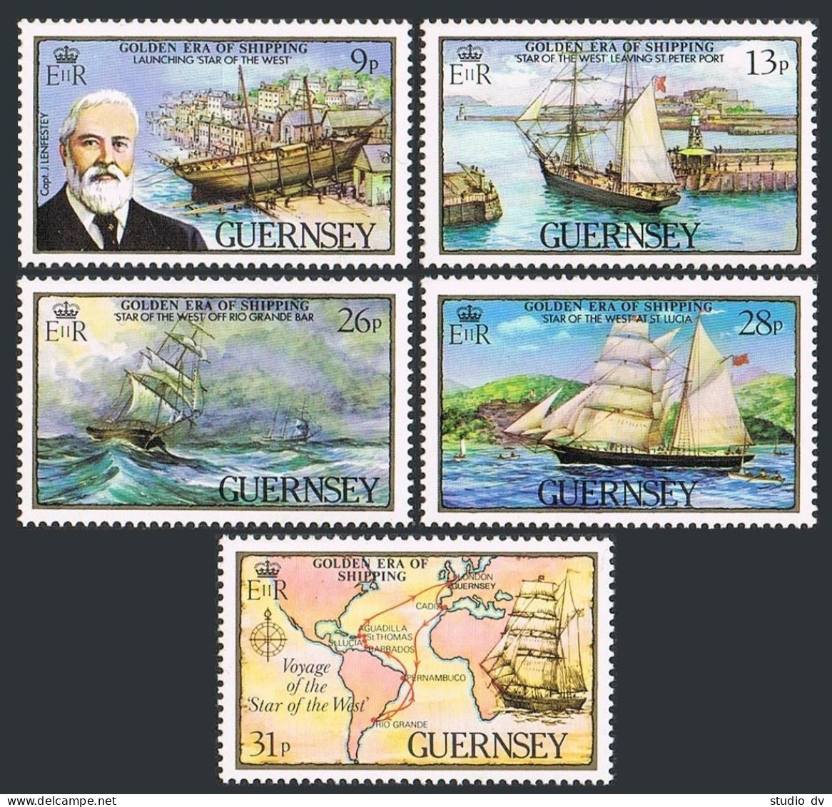 Guernsey 269-273, MNH. Mi 274-278. Star Of The West Merchant Ship. Lenfestey. - Guernsey