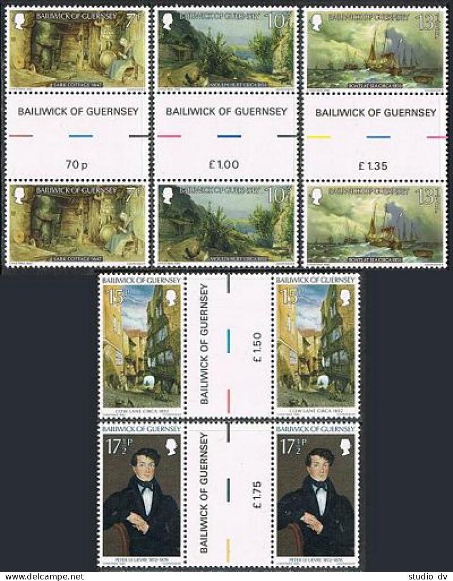 Guernsey 213-217 Gutter,MNH. Christmas 1980.Paintings By Peter La Lievre. - Guernesey