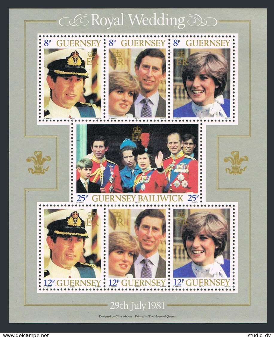 Guernsey 226a Sheet,MNH.Michel 225-231C,Bl.3. Royal Wedding 1981.Charles,Diana. - Guernesey