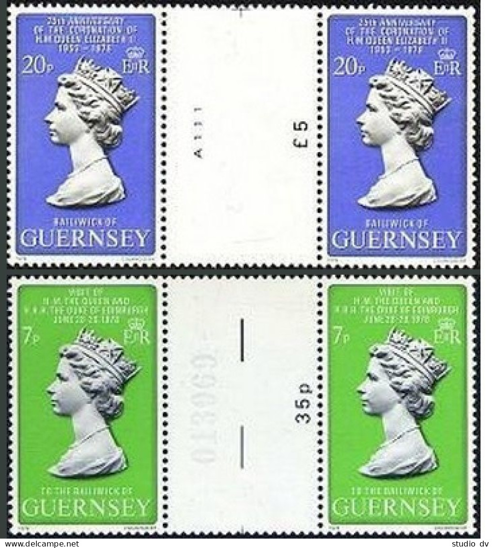 Guernsey 163-164 Gutter, MNH. Mi 163-164. QE II Coronation,25th Ann. Visit. 1978 - Guernsey