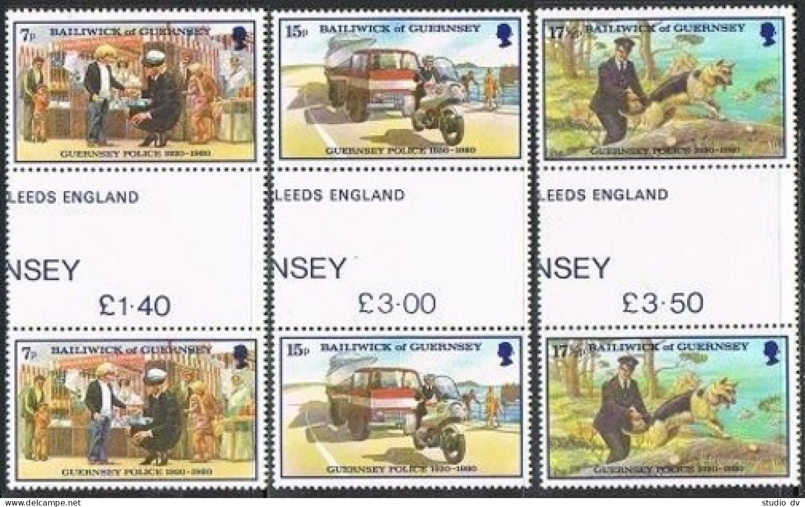 Guernsey 204-206 Gutter,MNH.Michel 206-208. Police Force 1980.Dog,Motorcycle. - Guernsey