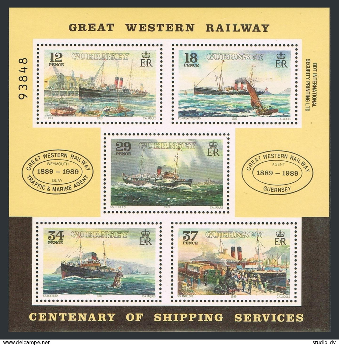 Guernsey 415a Sheet, MNH. Michel Bl.5. Great Western Railway Steamer, 1989. - Guernesey