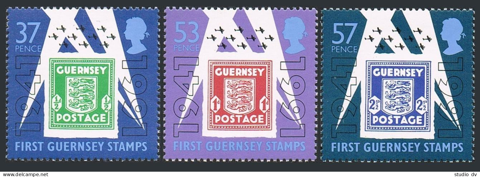 Guernsey 446-448, MNH. Michel 513-515. Occupation Stamps, 50th Ann. 1991. - Guernesey