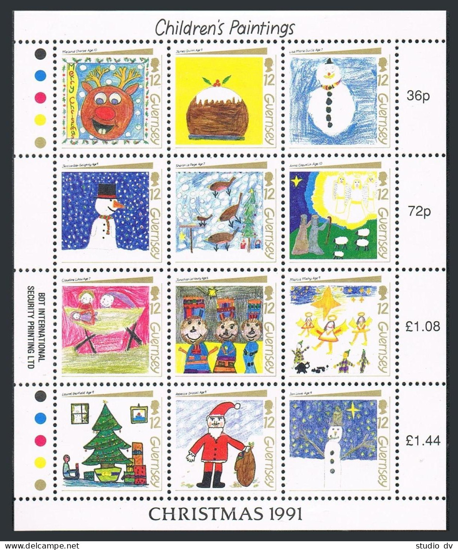 Guernsey 464 Sheet, MNH. Mi 537-548 Klb. Christmas-1991, Children's Paintings. - Guernsey