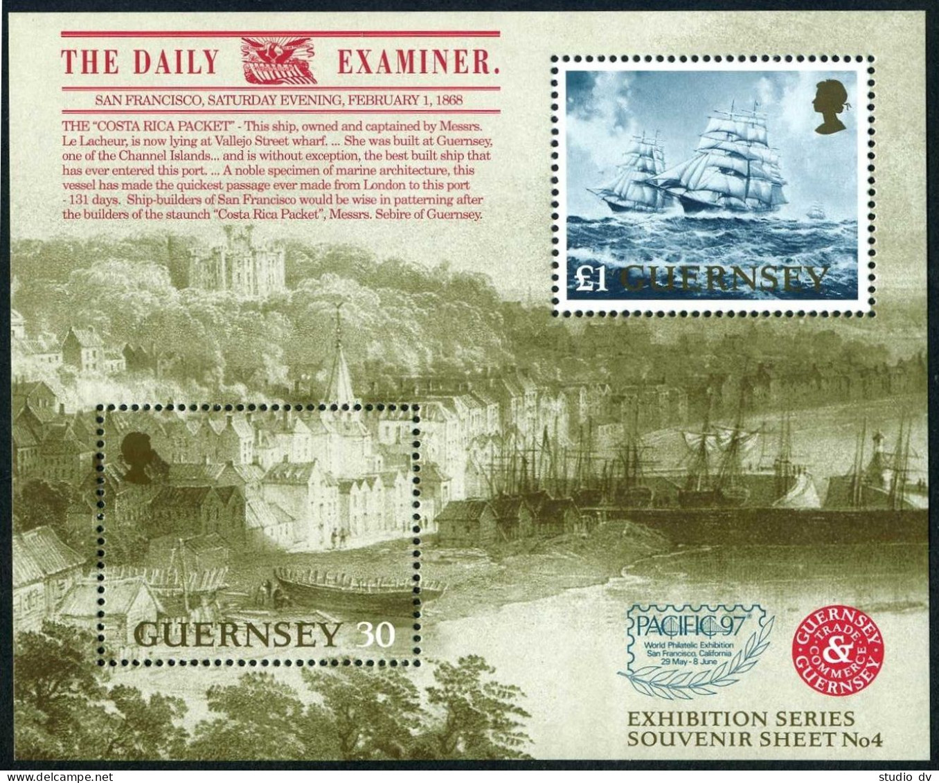 Guernsey 596 Ab Sheet,MNH.Michel 739-740 Bl.19. PACIFIC-1997.St Peter Port,Ships - Guernsey