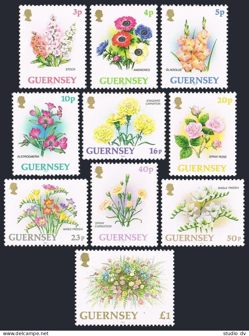 Guernsey 478/495 Set Of 10, MNH. Michel 557-566. Flowers. 05.22.1992. - Guernesey