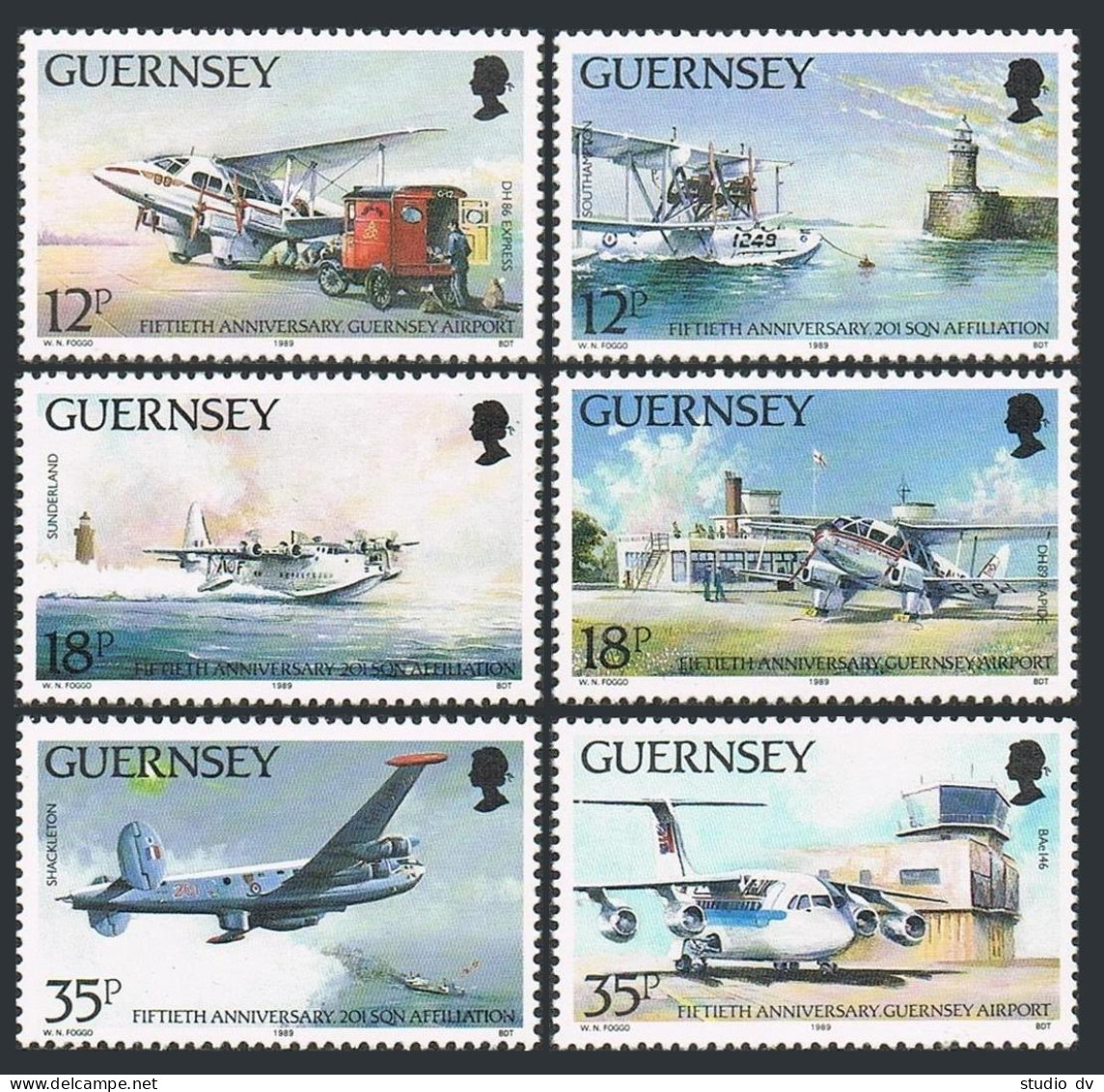 Guernsey 404-409, MNH. Mi 453-458. Aircraft,50th Ann. 1989.DH86 Express, Rapide, - Guernesey