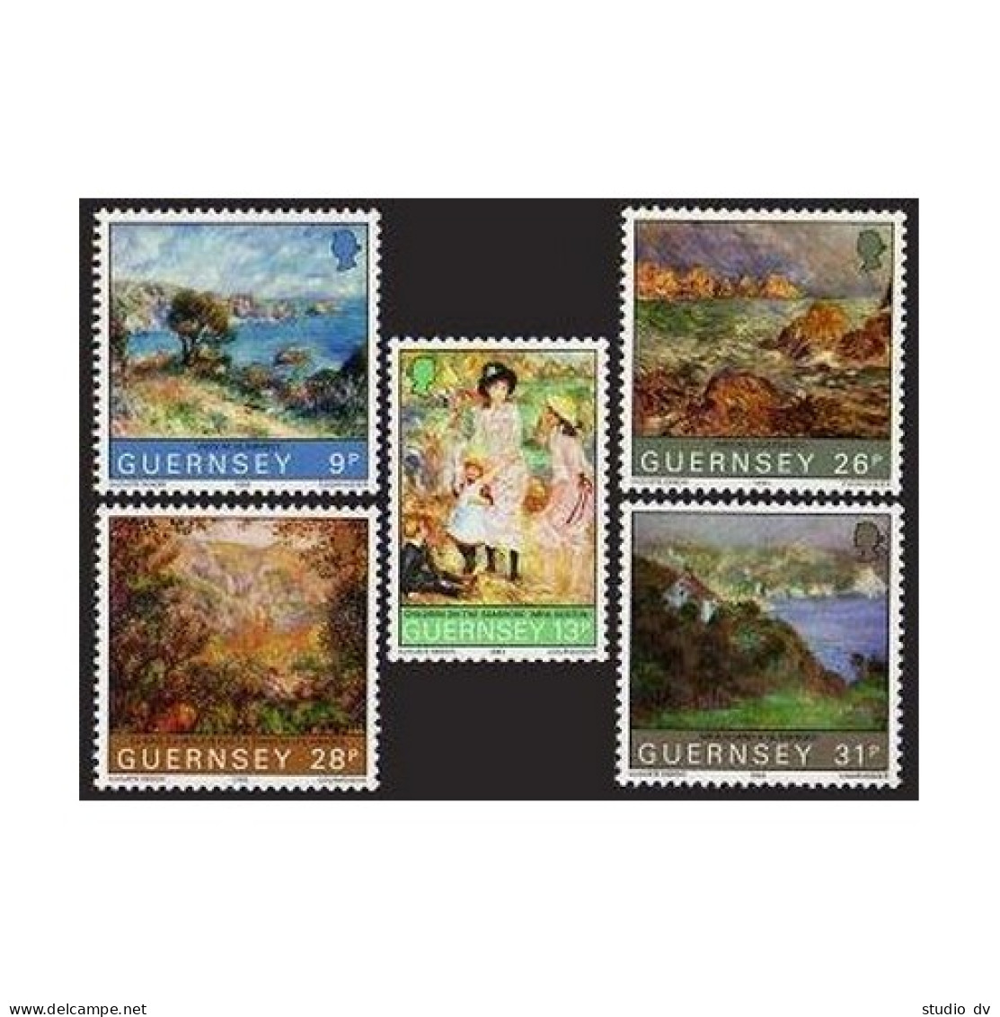 Guernsey 264-268,MNH.Michel 269-273. Renoir's Visit-100,1983.Paintings. - Guernesey