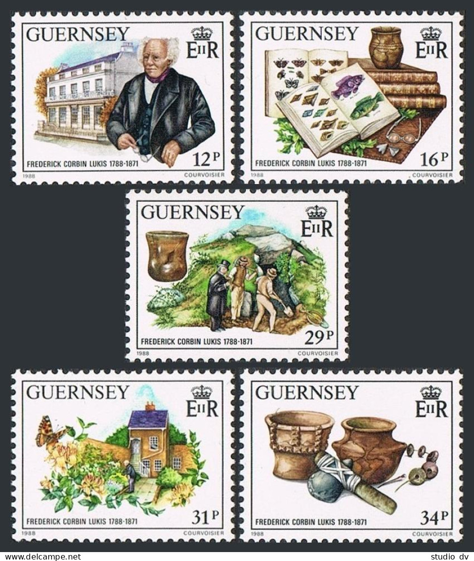 Guernsey 385-389, MNH. Mi 421-425. Frederick Corbin Lukis, Archaeologist, 1988. - Guernsey