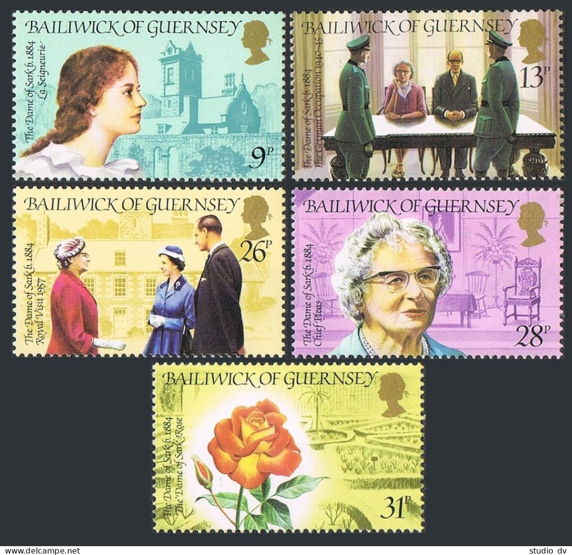 Guernsey 274-278, MNH. Michel 279-283. Sibyl Hathaway,1984. Biographical Scenes. - Guernsey