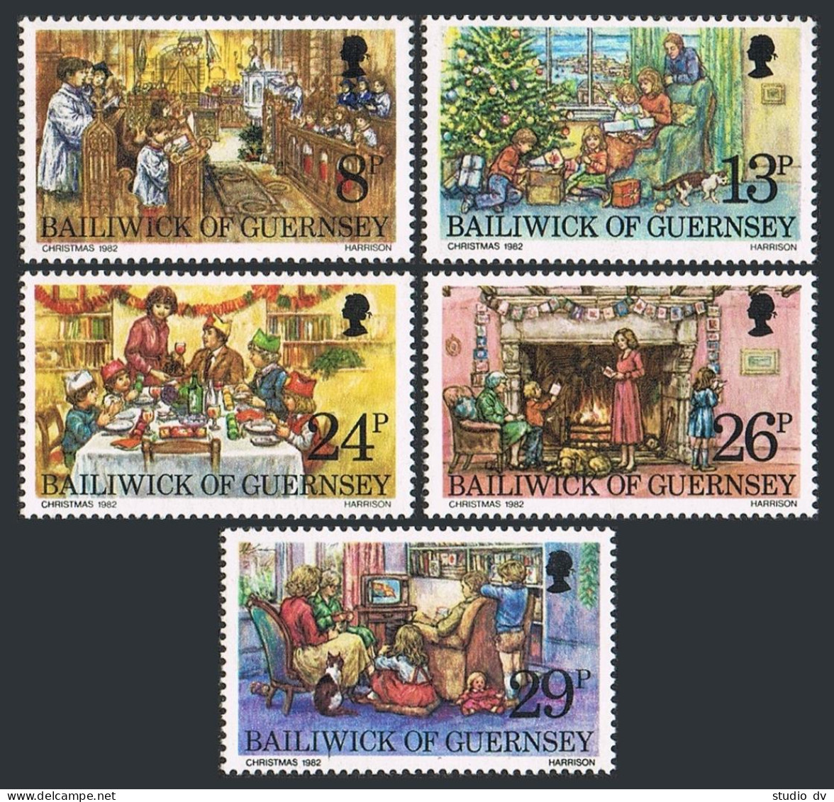 Guernsey 250-254,MNH.Michel 255-259. Christmas 1982.Midnight Mass,Present,Dinner - Guernsey