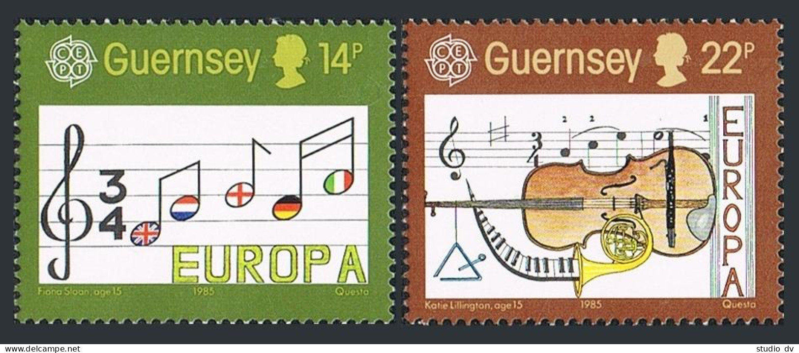 Guernsey 314-315 Sheets, MNH. Mi 161-162. EUROPE CEPT-1985, Musical Staff, Flags - Guernsey