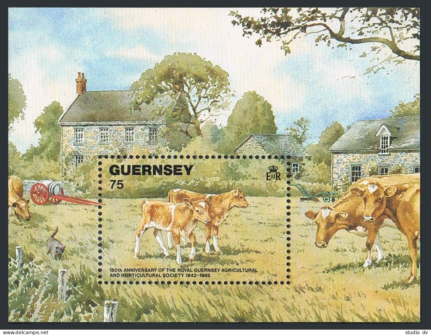 Guernsey 475, MNH. Michel Bl.9. Agricultural-Horticultural Society, 1992. Cows. - Guernesey