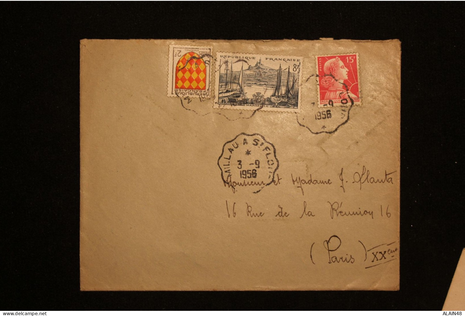 FRANCE LETTRE POUR PARIS  AVEC N°1003 N°1011 ET N°1037 AVEC CACHETS AMBULANTS MILLAU A ST FLOUR DU 03.09.1956 - Cartas & Documentos