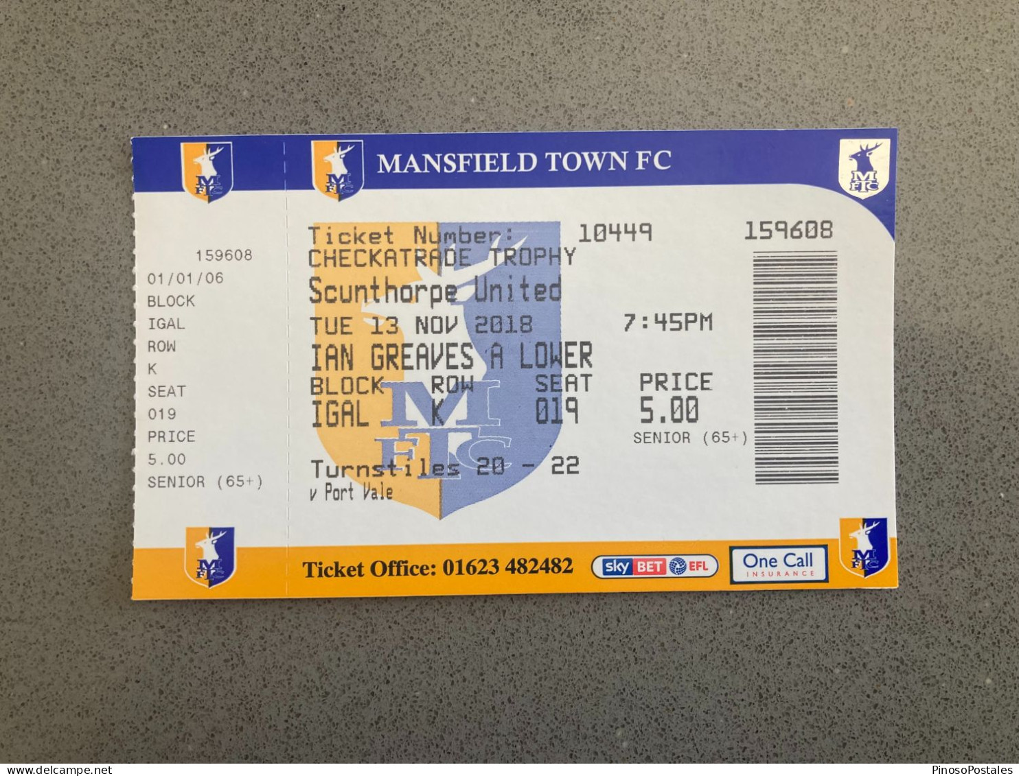 Mansfield Town V Scunthorpe United 2018-19 Match Ticket - Tickets - Entradas