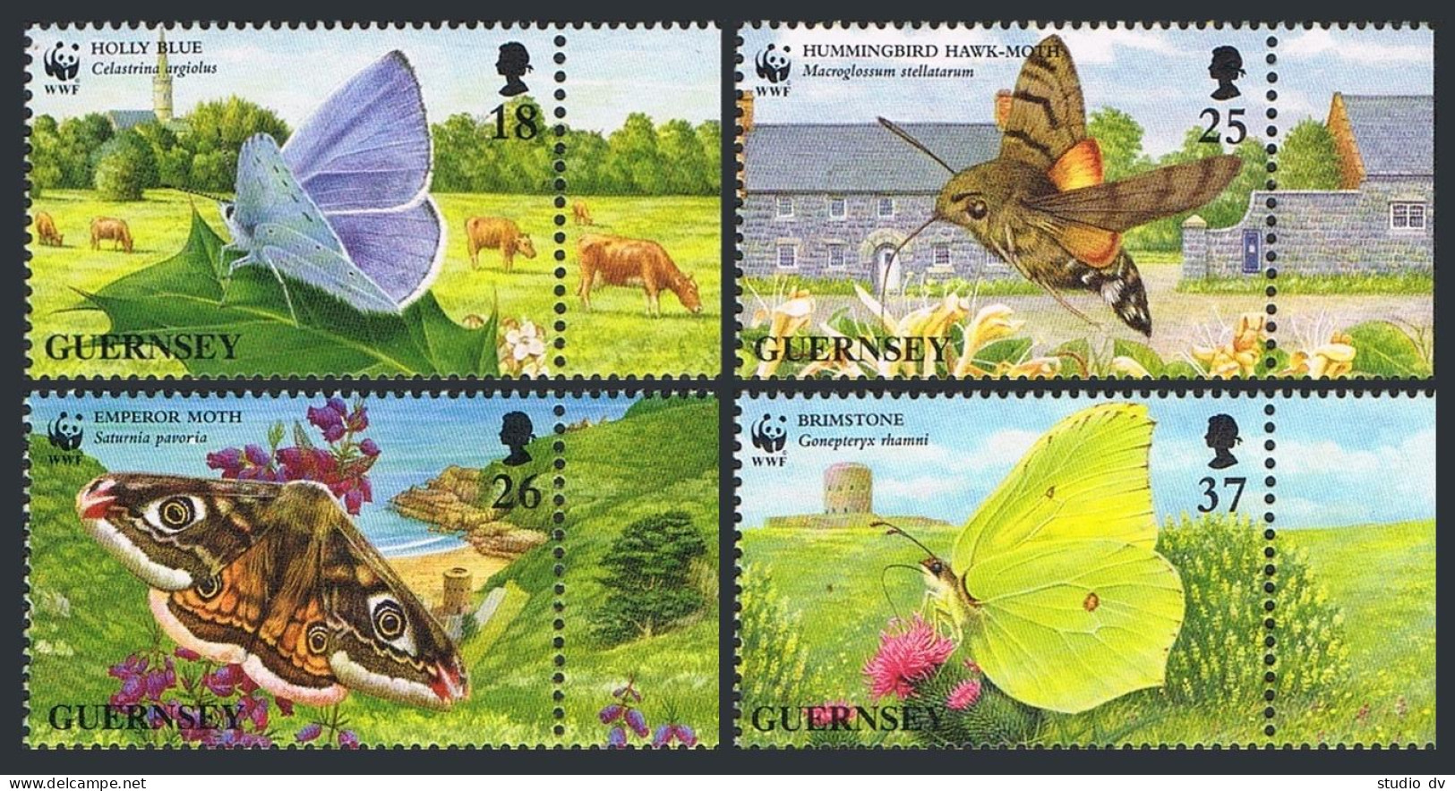 Guernsey 586-590,MNH.Michel 729-732, Bl.18. WWF.Butterflies,Moths.HONG KONG-1997 - Guernsey