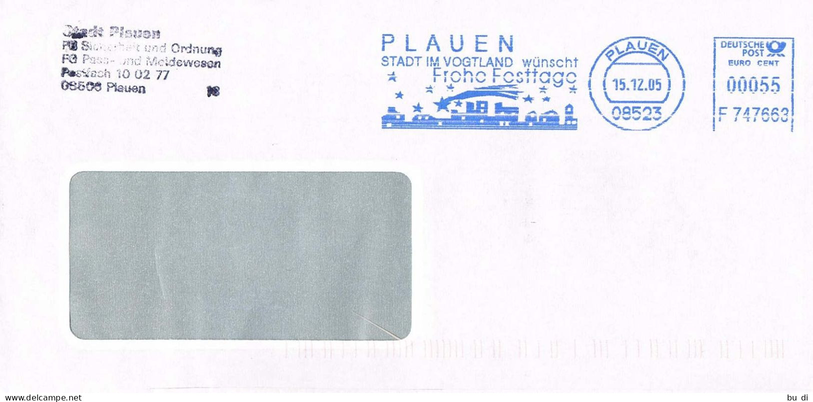 Deutschland Absenderfreistempel Plauen - Vogtland - Frohe Feiertage - Weihnachten, Silvester - Meterstamp, EMA - Maschinenstempel (EMA)