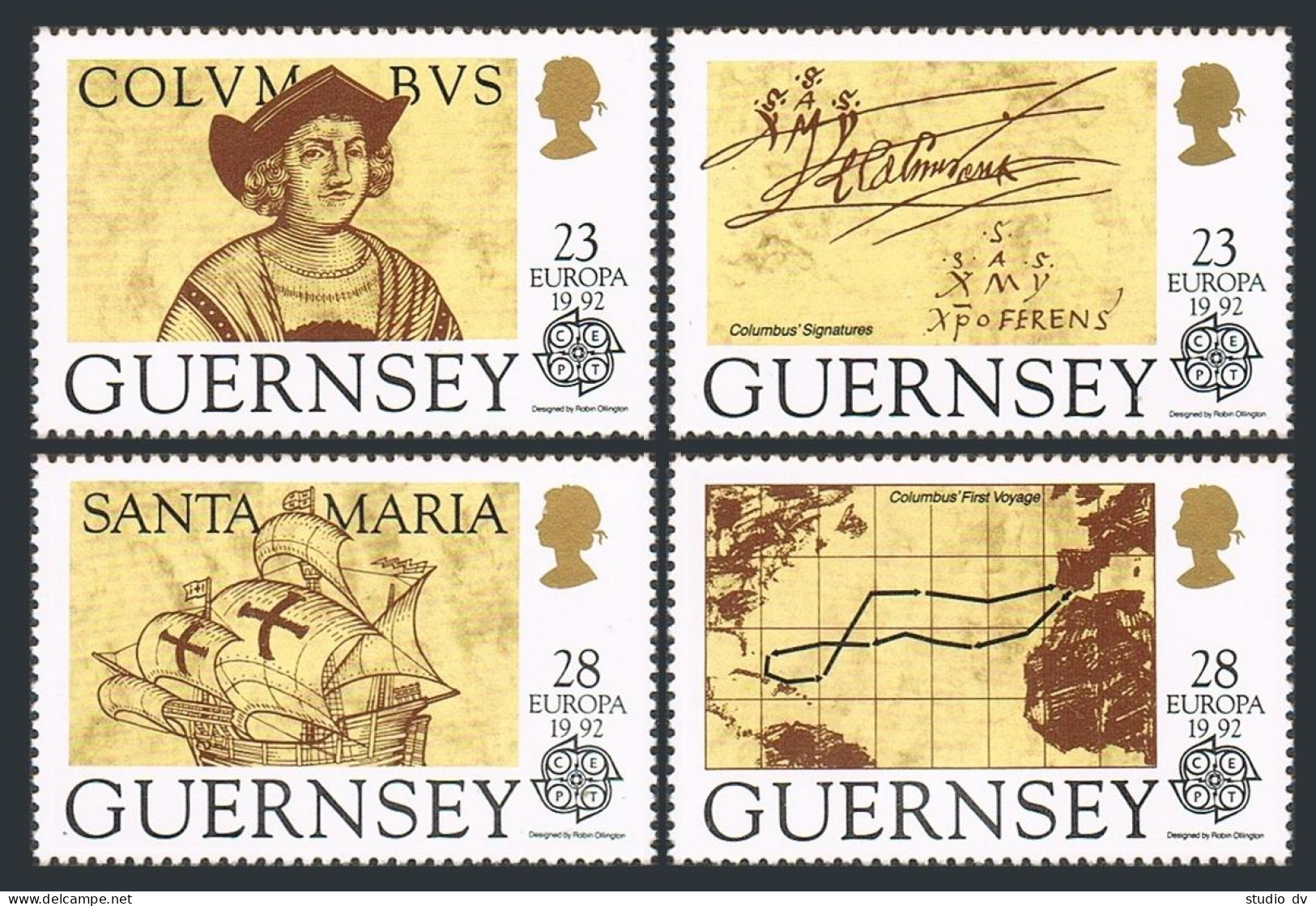 Guernsey 467-470, MNH. Mi 549-552. EUROPE CEPT-1992. Columbus-500. Ships, Map. - Guernsey