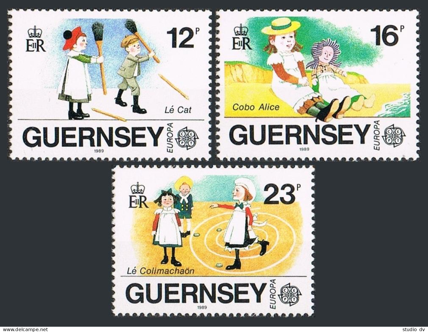 Guernsey 401-403, MNH. Michel 449-451. EUROPE CEPT-1989. Children's Toys, Games. - Guernesey