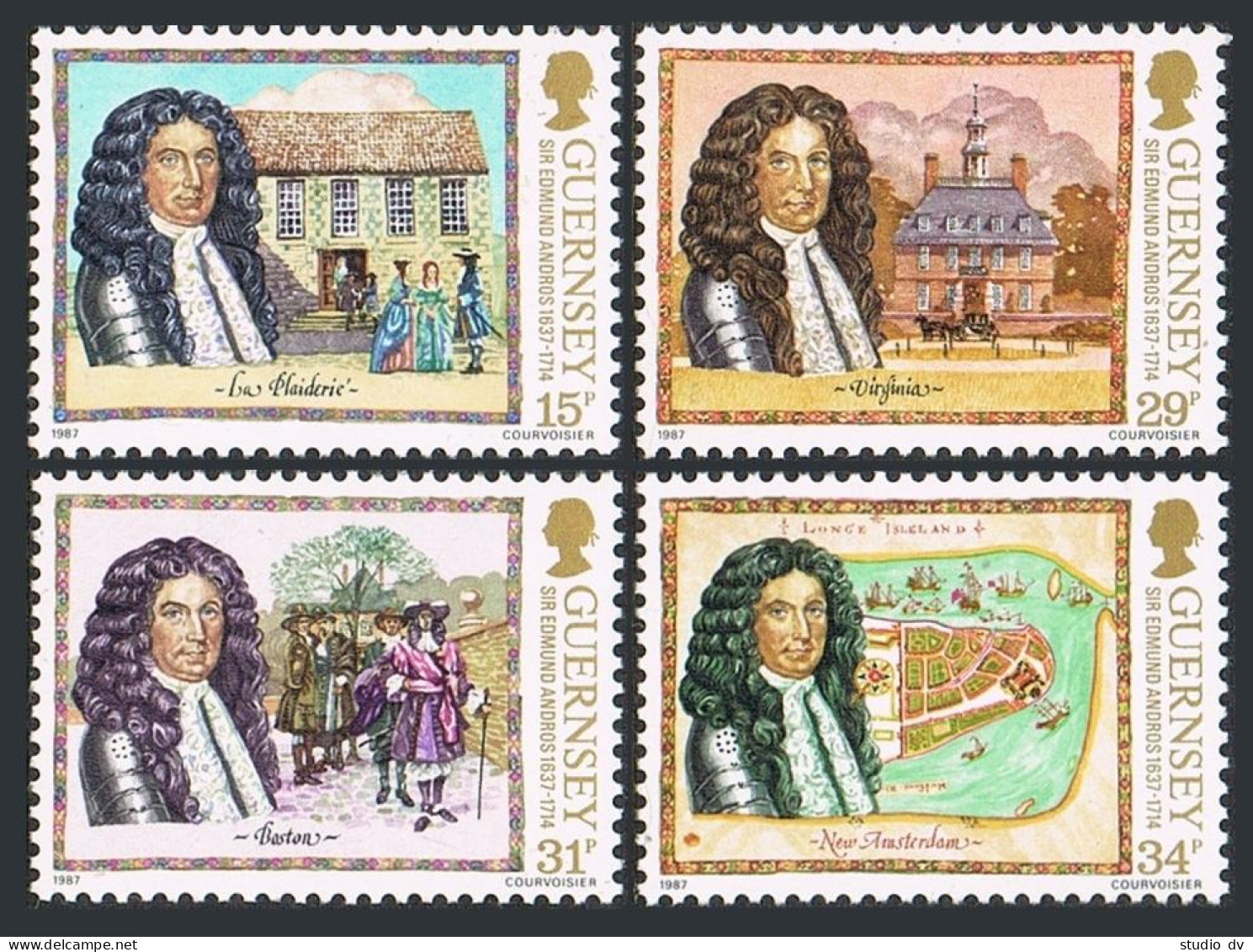 Guernsey 352-355, MNH. Michel 393-396. Sir Edmund Andros,1987. Map,Palace,Court. - Guernesey