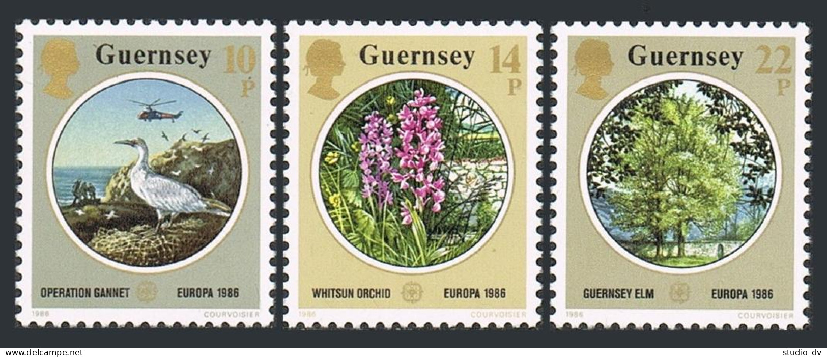 Guernsey 331-333, MNH. Michel 358-360. EUROPE CEPT-1986. Gannet, Orchid, Elm, - Guernesey