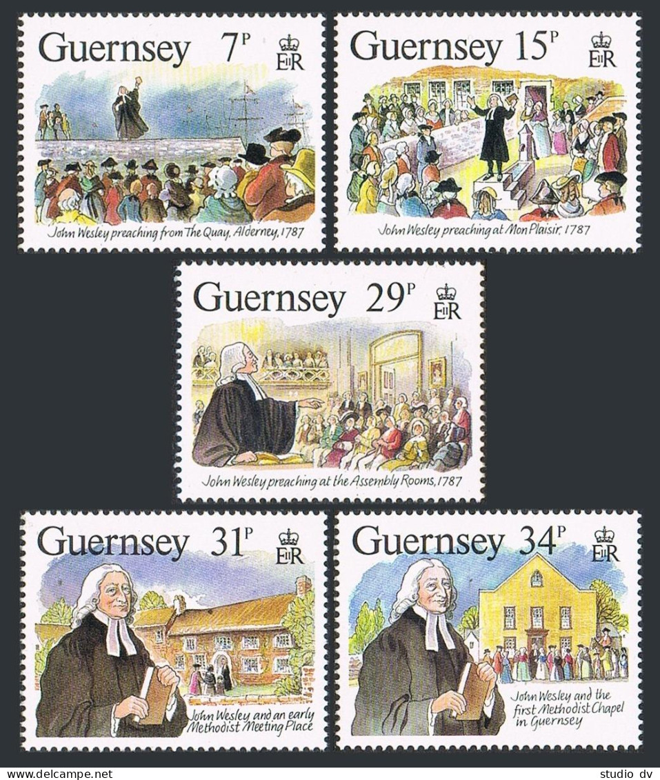 Guernsey 362-366, MNH. Michel 403-405. John Wesley, Religious Reformer, 1987. - Guernesey