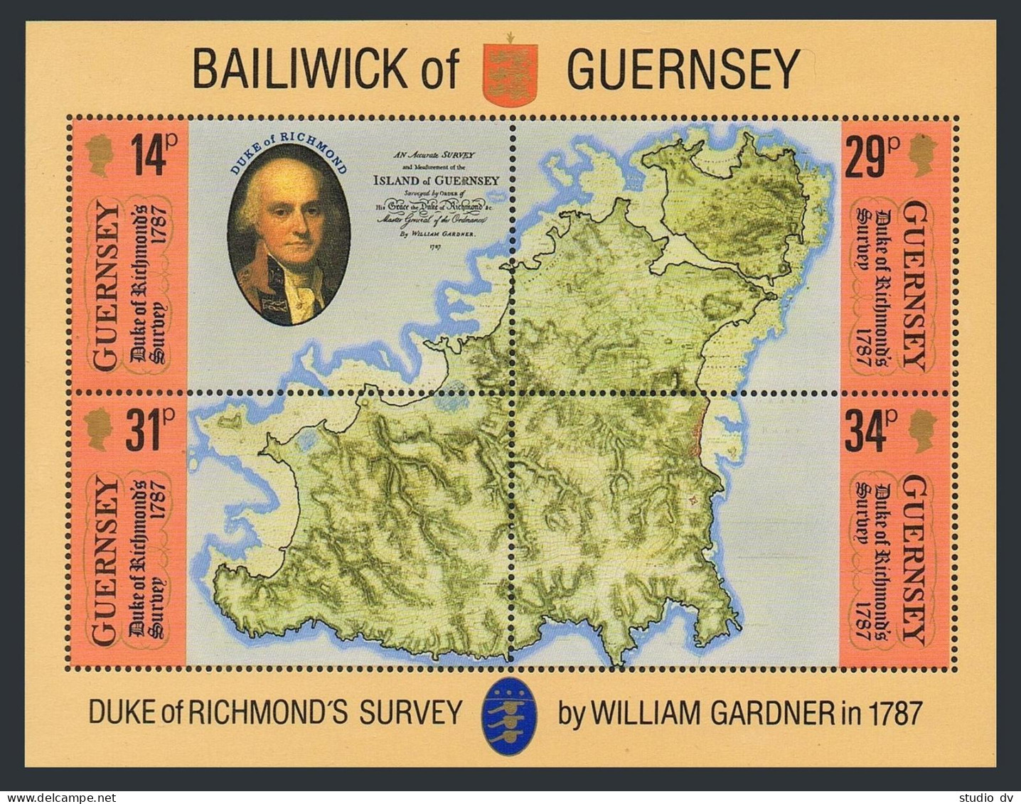 Guernsey 347 Sheet, MNH. Mi 385-388 Bl.4. Duke Of Richmonds Survey, Map, 1987. - Guernesey