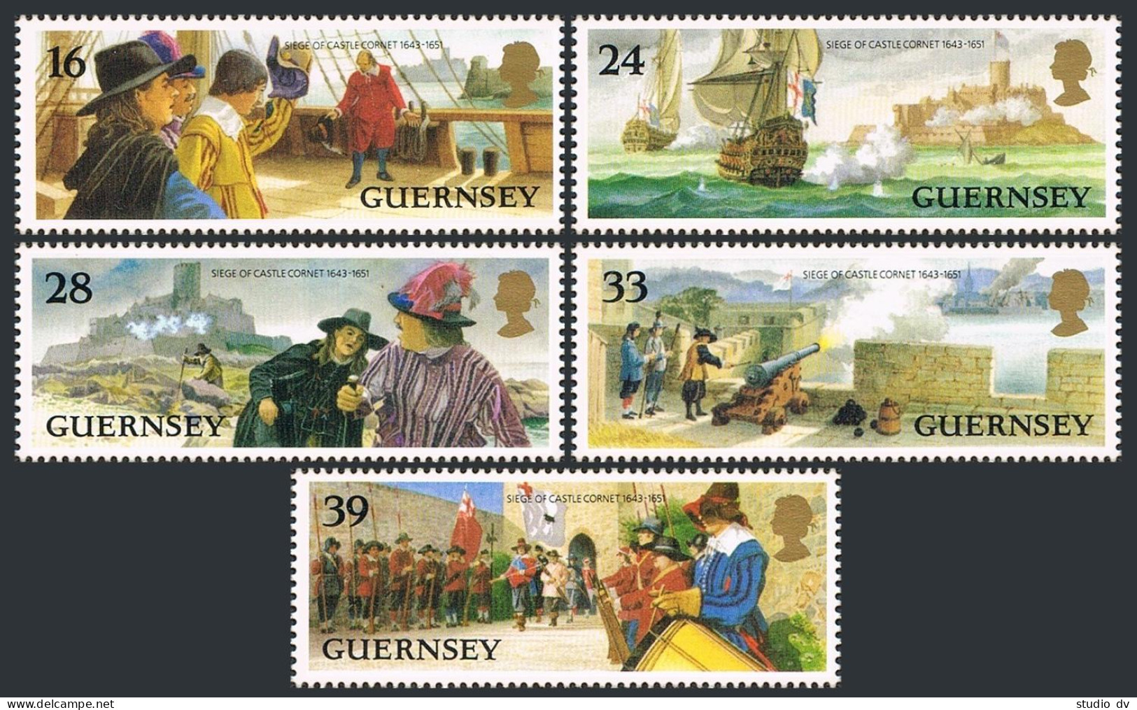 Guernsey 515-519,519a,MNH.Michel 612-616,Bl.10.Siege Of Castle Cornet,1993.Ships - Guernesey