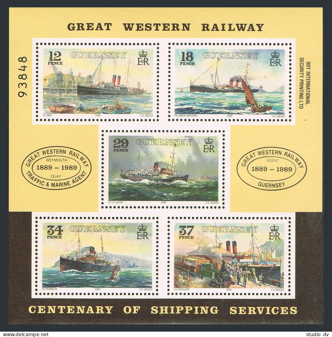 Guernsey 411-415, 415a, MNH. Mi 460-464,Bl.5. Railway Steamer Service, 1989.Ship - Guernsey