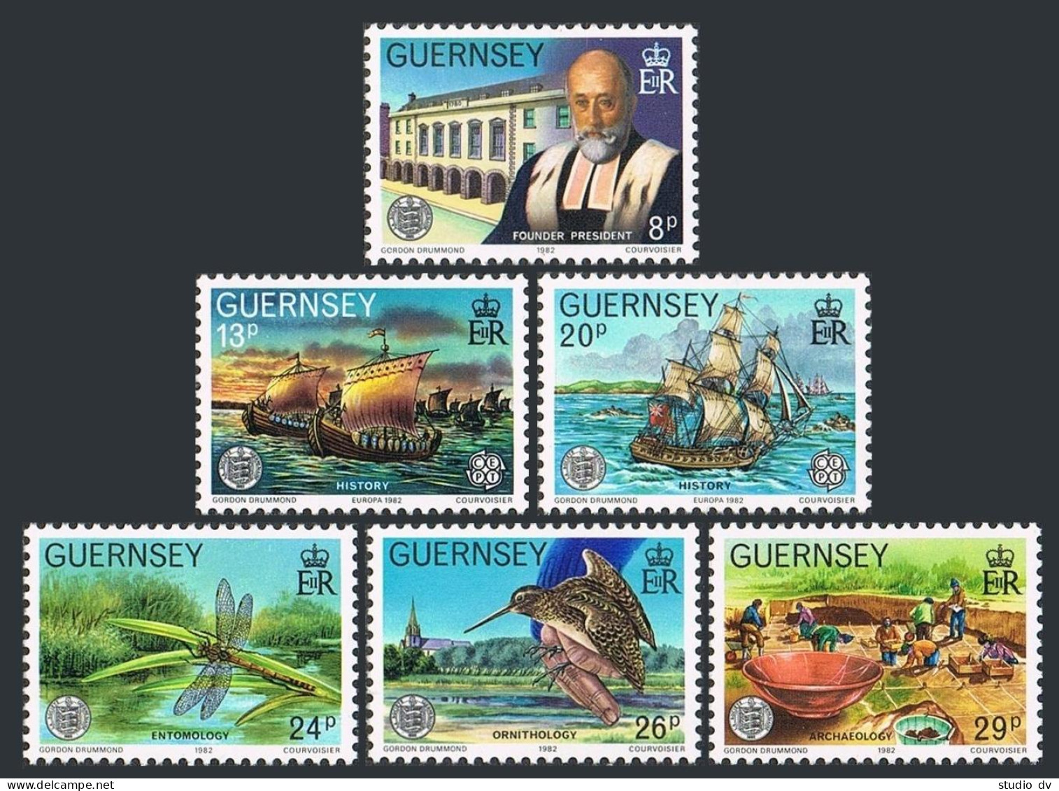 Guernsey 240-245, MNH. Mi 245-250. EUROPE CEPT-1982. Sailing Ships, Dragonfly, - Guernesey