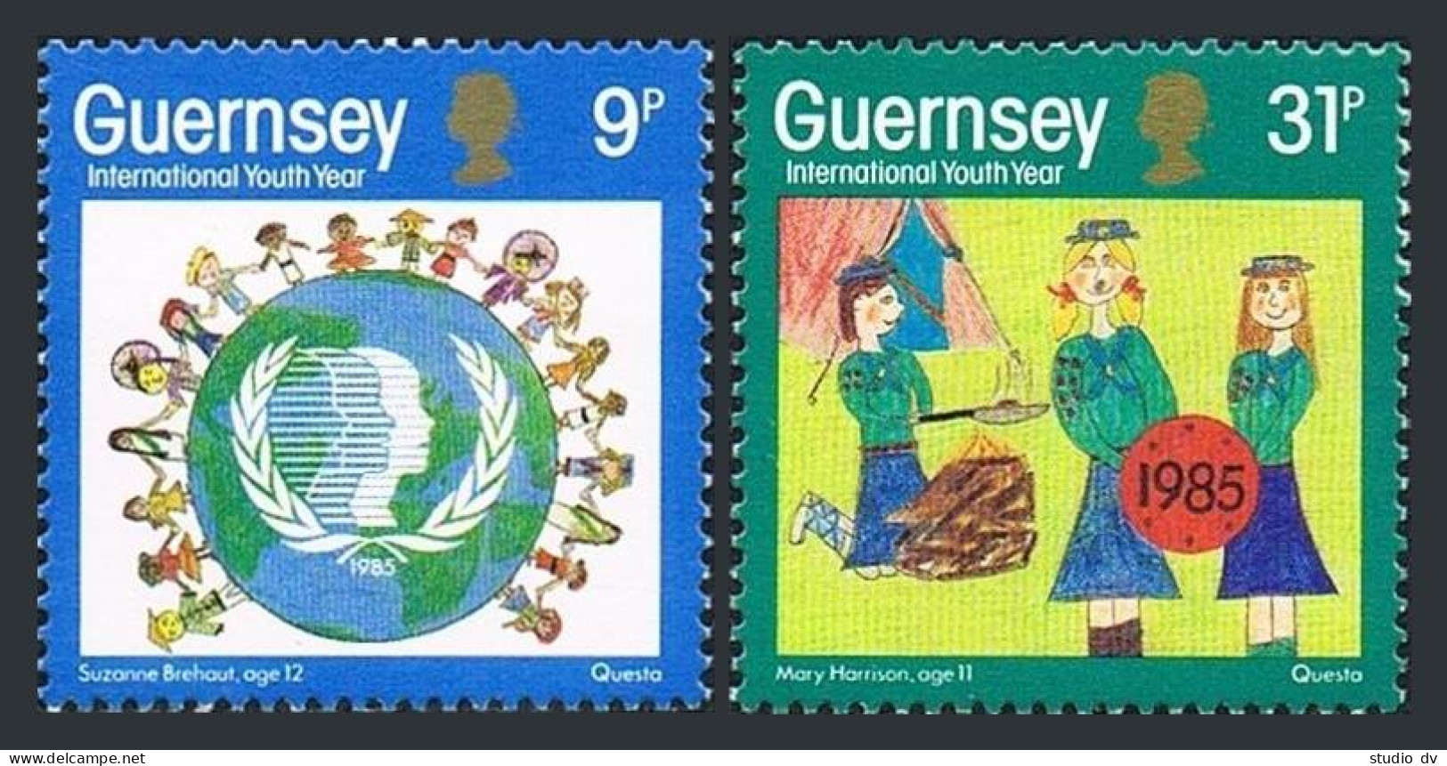 Guernsey 316-317, MNH. Michel 320-321. Youth Year IYY-1985. Children's Drawings. - Guernesey