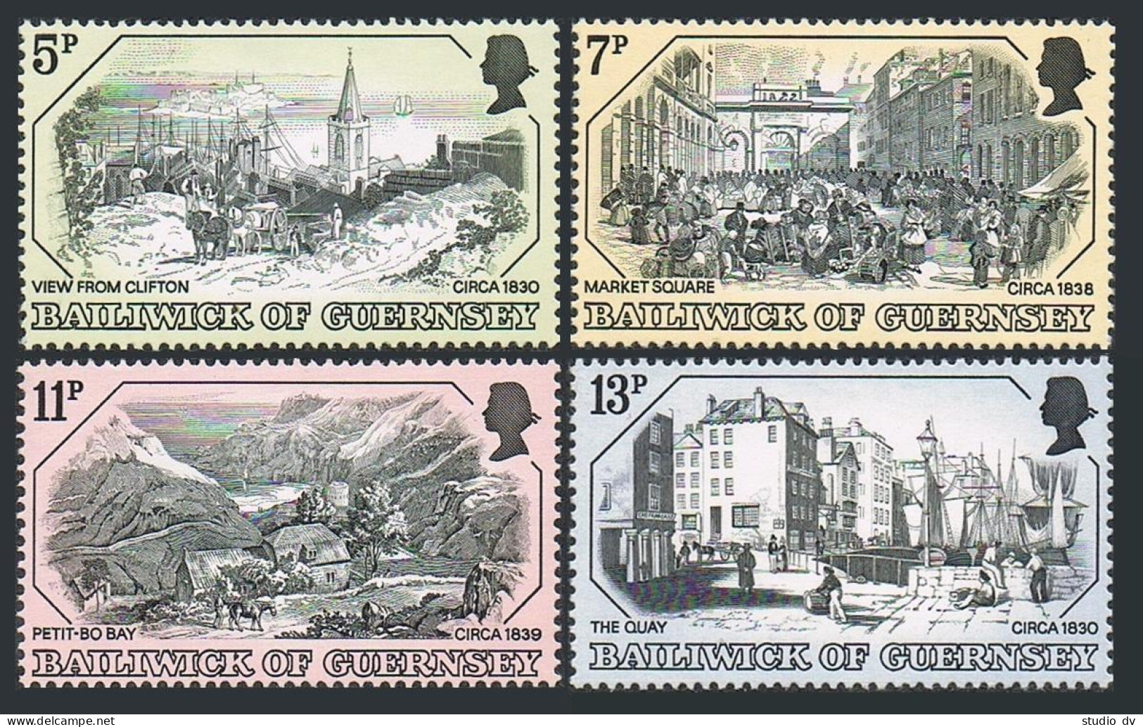 Guernsey 157-160,MNH.Michel 157-160. 19th Century Prints,1978.Market Square,Ship - Guernsey
