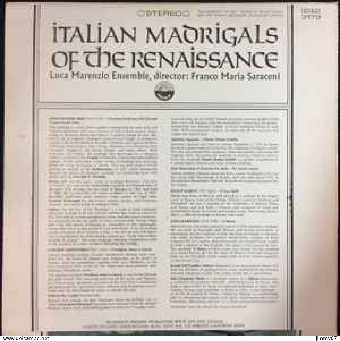 Luca Marenzio Ensemble - Italian Madrigals Of The Renaissance (LP) - Classical