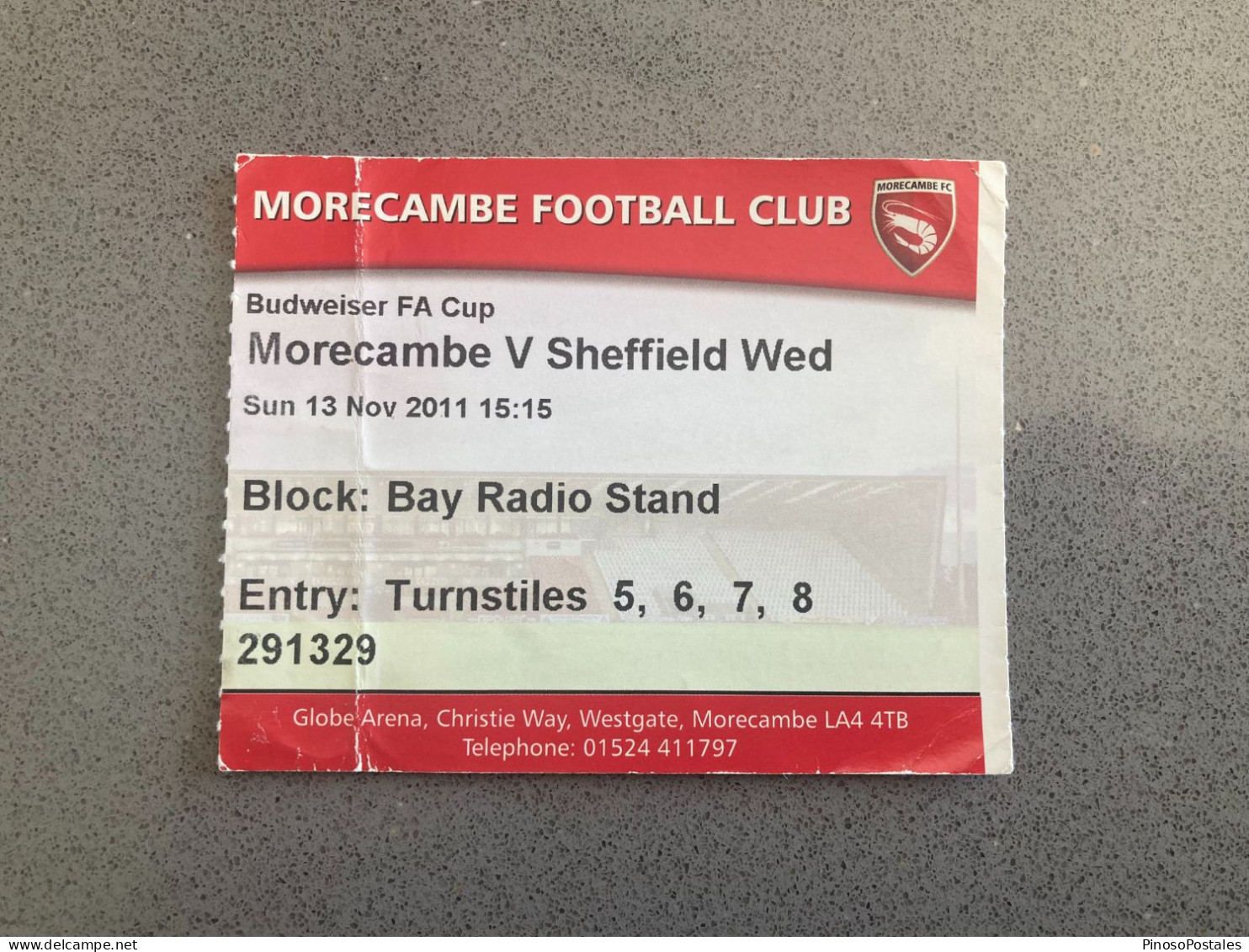 Morecambe V Sheffield Wednesday 2011-12 Match Ticket - Tickets D'entrée